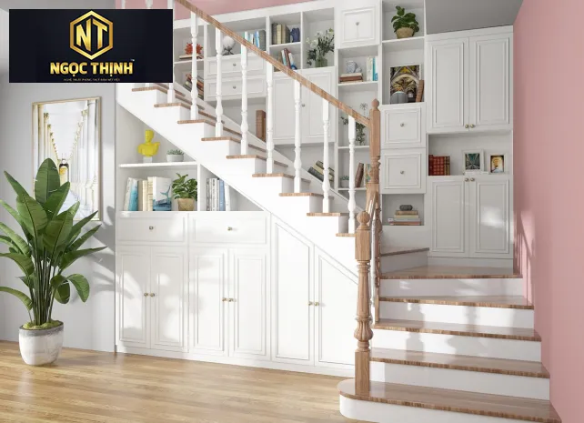 KỆ CẦU THANG NGỌC THỊNH GỖ SỒI